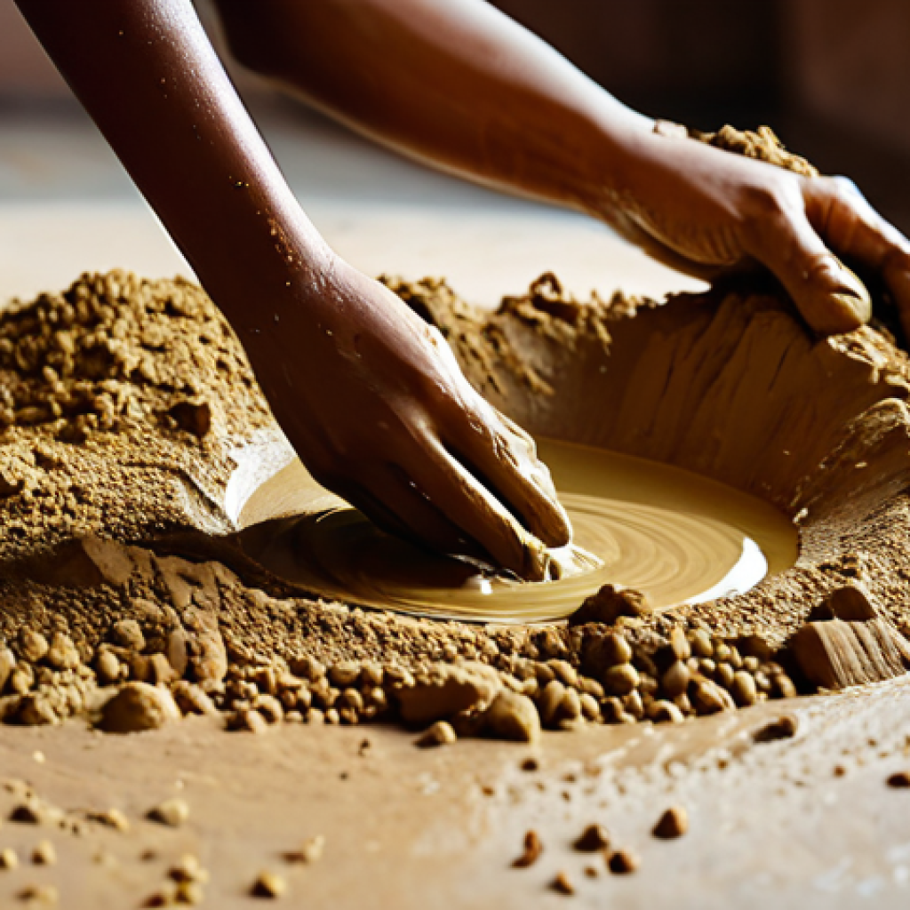 천연비누 모공 케어 - **Multani Mitti Cleansing:** "Close-up of Multani Mitti clay being mixed with water, creating a smoo...
