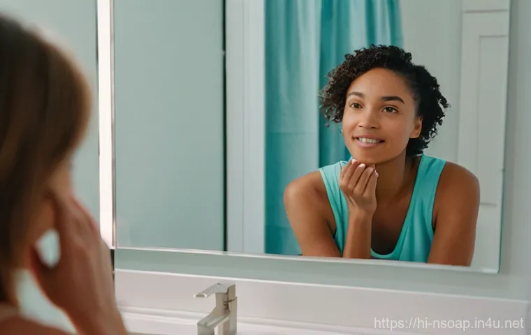 천연비누를 고를 때 중요한 점 - **Understanding Your Skin Type:**
    A thoughtful young woman, aged late 20s to early 30s, stands i...