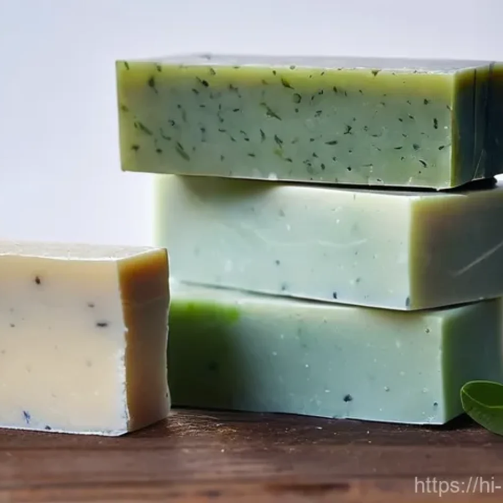 천연비누 판매 - **Prompt:** A serene and captivating close-up image showcasing a collection of handcrafted natural s...