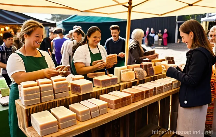 천연비누 판매 - **Prompt:** A stylish and organized display of various natural soap products, emphasizing their exqu...