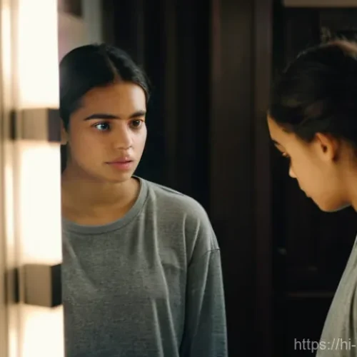 천연비누로 여드름 예방 - **Prompt:** A young person (late teens to early twenties), looking slightly distressed or frustrated...