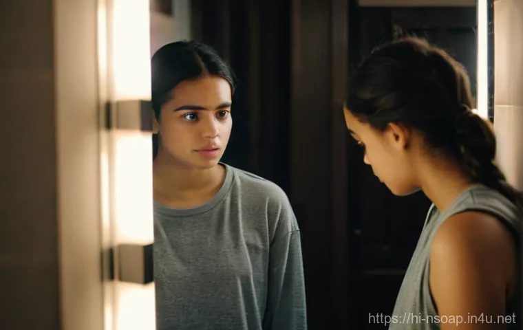 천연비누로 여드름 예방 - **Prompt:** A young person (late teens to early twenties), looking slightly distressed or frustrated...