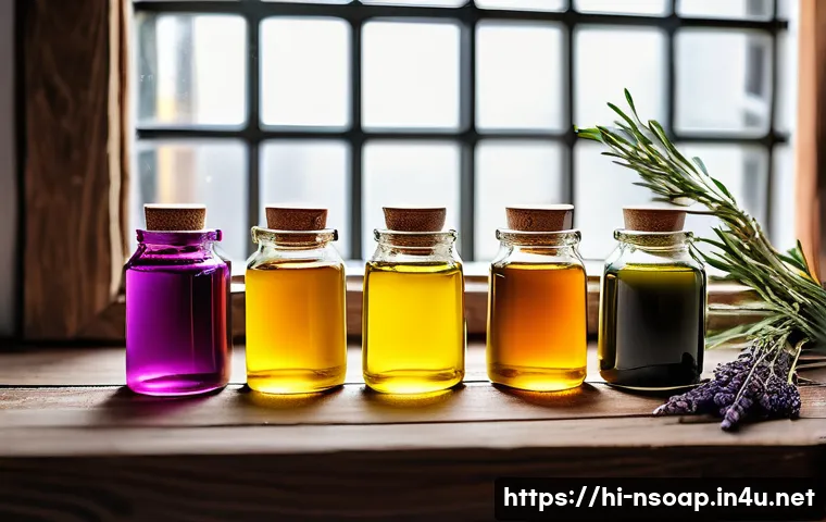 천연비누 만들기 팁 - A vibrant, rustic soap-making scene featuring natural ingredients like coconut oil, olive oil, and s...