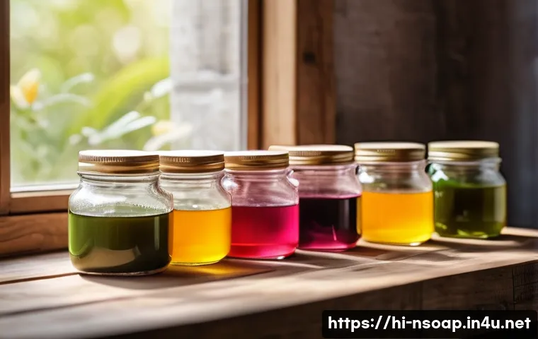 천연비누 제작 과정 - A vibrant, rustic kitchen scene showcasing the process of natural soap making with organic ingredien...