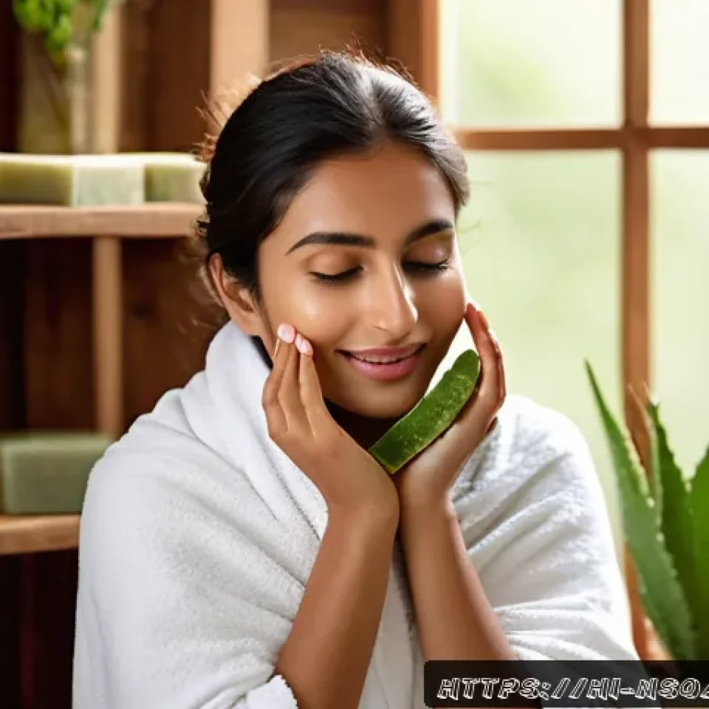 천연비누 피부 문제 해결법 - A serene spa scene featuring a young South Asian woman with clear, glowing skin gently washing her f...