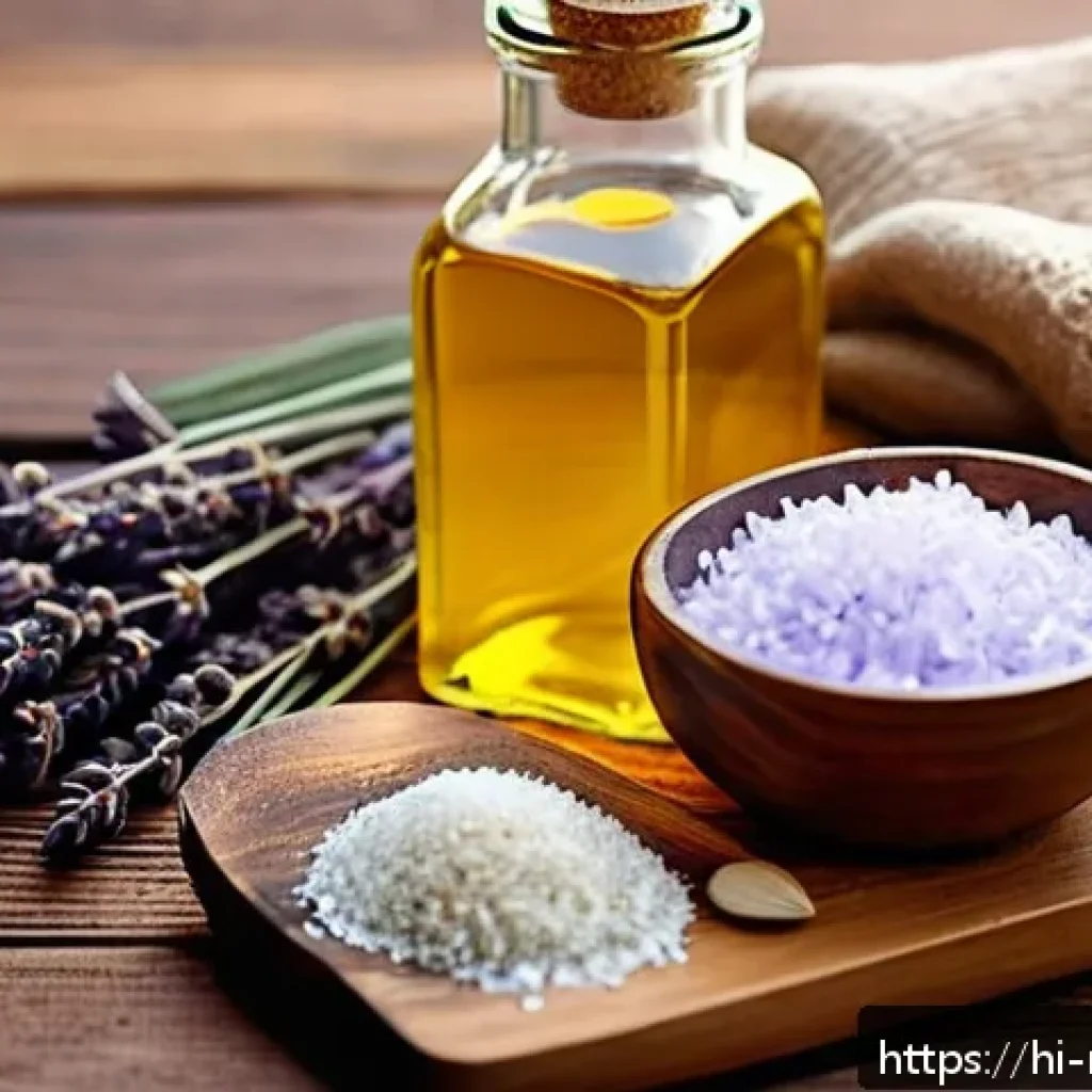 천연비누 베이스 제작법 - A vibrant and detailed still life of natural soap-making ingredients arranged on a rustic wooden tab...
