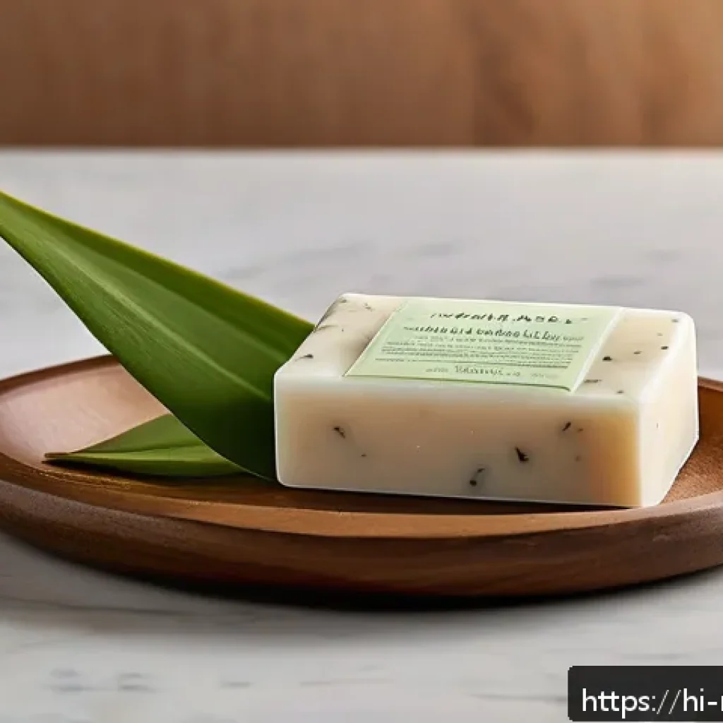 천연비누와 바디워시 비교 - A serene bathroom scene featuring a natural soap bar crafted from organic oils like sesame and cocon...