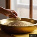 천연비누 오일 추출법 - A bright and clean kitchen setting where a person is manually extracting oil from sesame seeds using...